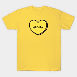 Pronoun He/Him Conversation Heart in Yellow T-Shirt